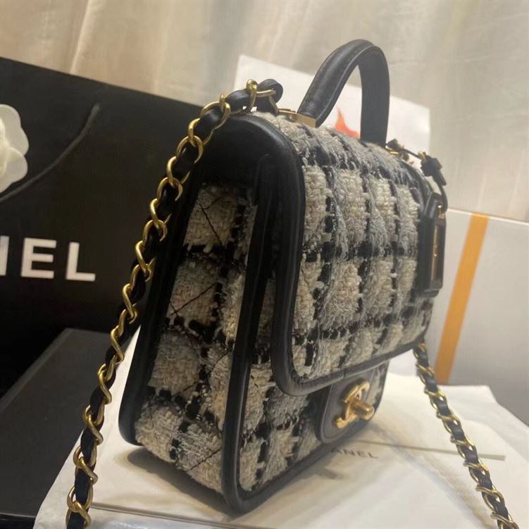 Small Flap Bag with top Handle Ecru, Grey, Beige & Black - CB018