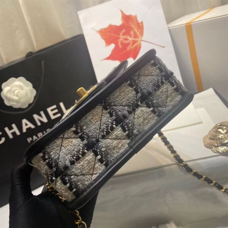 Small Flap Bag with top Handle Ecru, Grey, Beige & Black - CB018