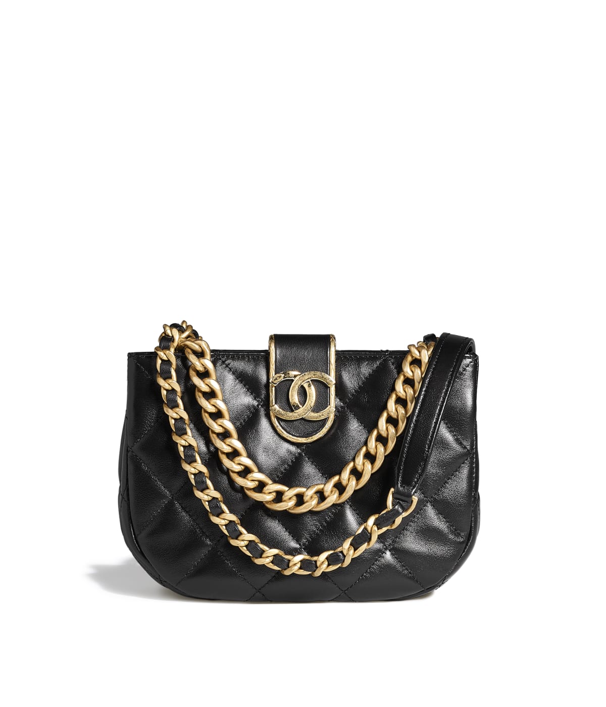 Small Hobo Bag Lambskin & Gold-Tone Metal Black - CB019