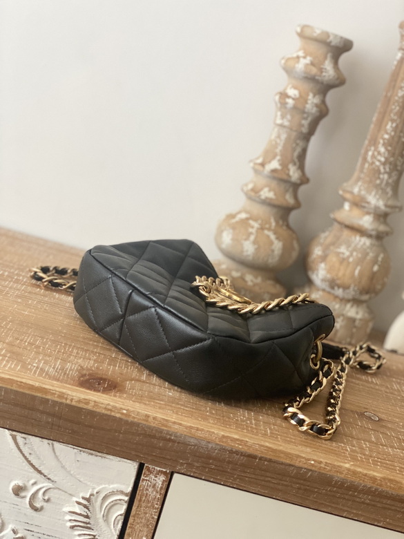 Small Hobo Bag Lambskin & Gold-Tone Metal Black - CB019