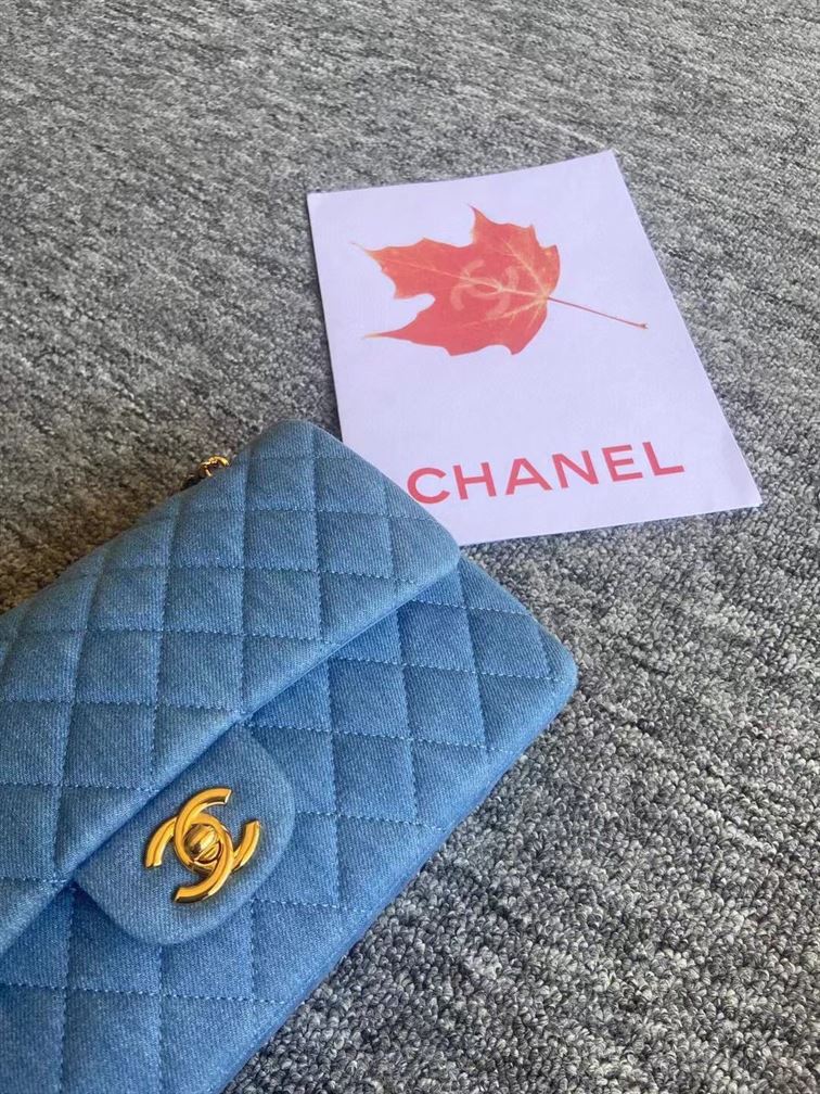 Classic Handbag Printed Denim & Gold-Tone Metal - CB002