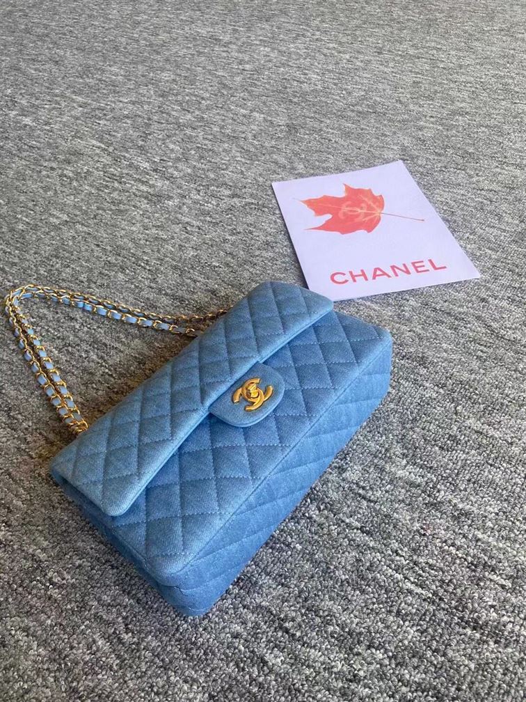 Classic Handbag Printed Denim & Gold-Tone Metal - CB002