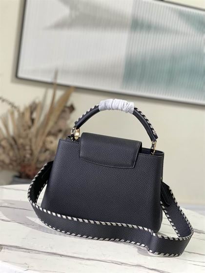 Capucines MM handbag Black Taurillon leather Gray Etain Metallic - LB035