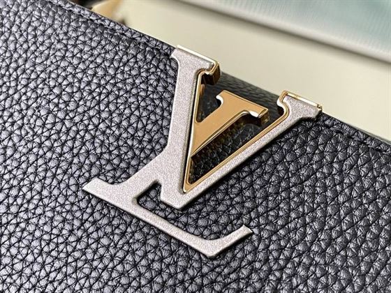 Capucines MM handbag Black Taurillon leather Gray Etain Metallic - LB035