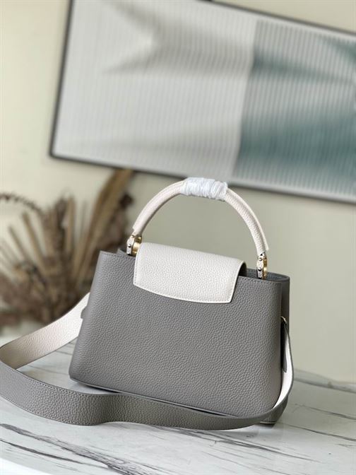 Capucines MM handbag Steeple Gray Greige Taurillon leather - LB039