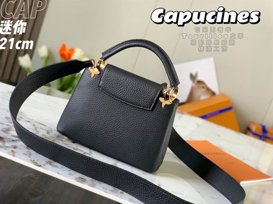 Capucines Mini handbag Black Taurillon leather Monogram Flowers - LB037