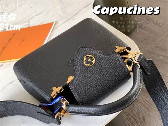 Capucines Mini handbag Black Taurillon leather Monogram Flowers - LB037