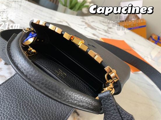 Capucines Mini handbag Black Taurillon leather Monogram Flowers - LB037