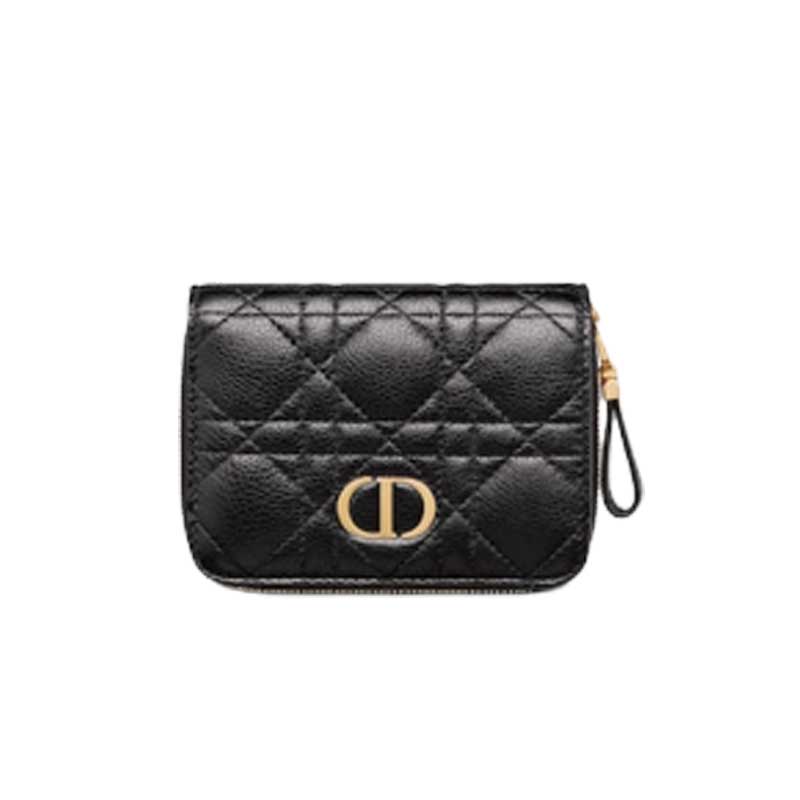 Dior Caro compact zipped wallet Black Calfskin - DB045