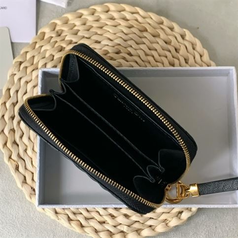 Dior Caro compact zipped wallet Black Calfskin - DB045