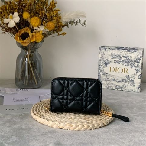 Dior Caro compact zipped wallet Black Calfskin - DB045