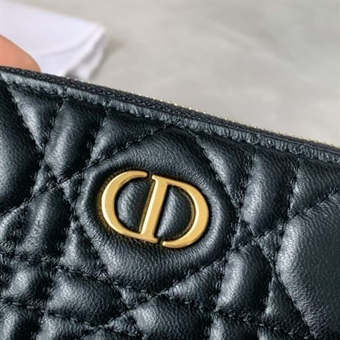 Dior Caro compact zipped wallet Black Calfskin - DB045