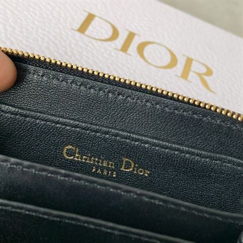 Dior Caro compact zipped wallet Black Calfskin - DB045