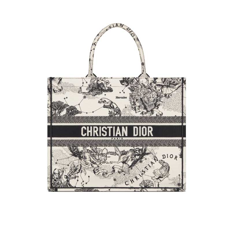 Large Dior Book Tote Latte Toile de Jouy Zodiac Embroidery - DB039
