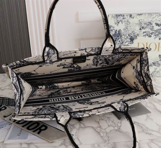 Large Dior Book Tote Latte Toile de Jouy Zodiac Embroidery - DB039