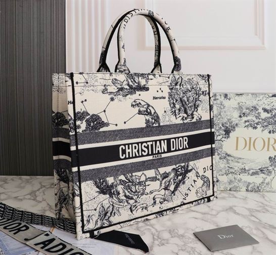 Large Dior Book Tote Latte Toile de Jouy Zodiac Embroidery - DB039