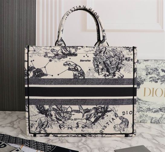 Large Dior Book Tote Latte Toile de Jouy Zodiac Embroidery - DB039