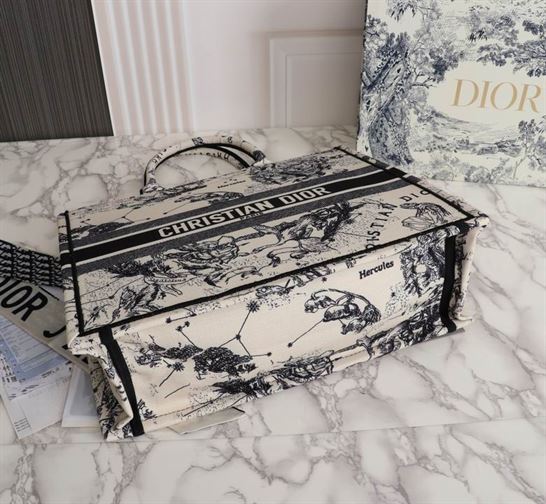 Large Dior Book Tote Latte Toile de Jouy Zodiac Embroidery - DB039