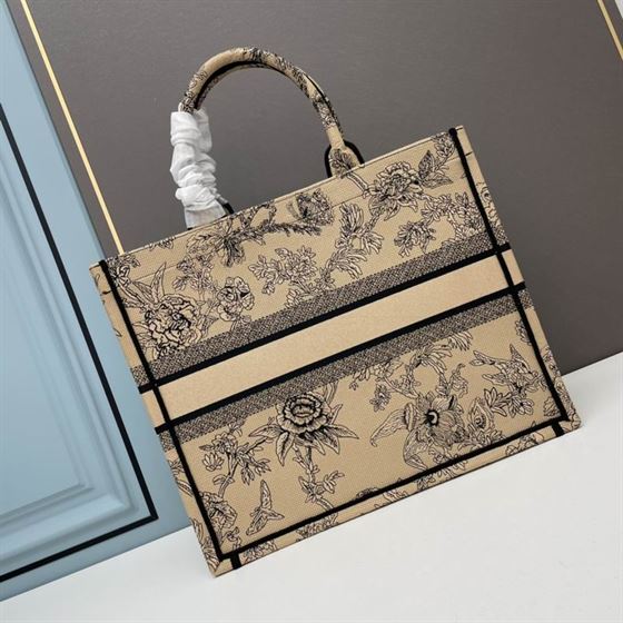 Large Dior Book Tote Powder Pink Jardin Botanique Embroidery - DB040