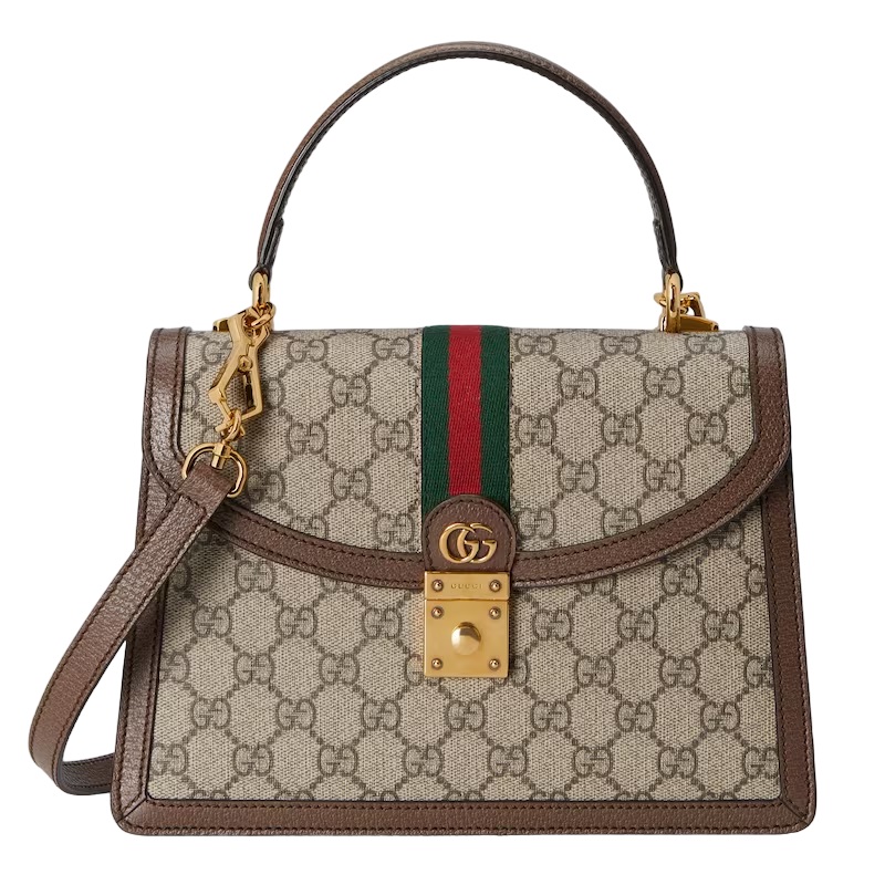 Ophidia GG small top handle bag Beige/ebony brown leather trim - GB084