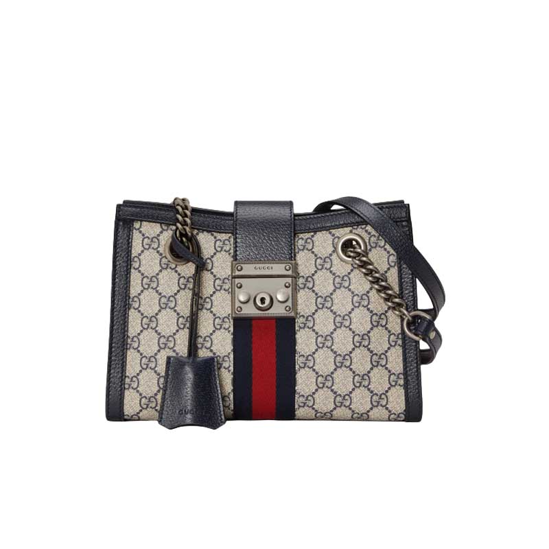 Padlock small GG shoulder bag Beige and blue GG Supreme canvas - GB080