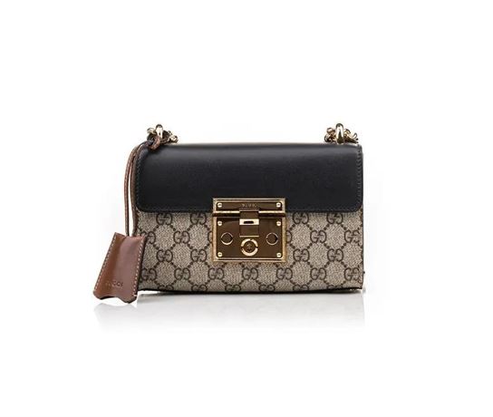 Padlock small GG shoulder bag Black leather top - GB081