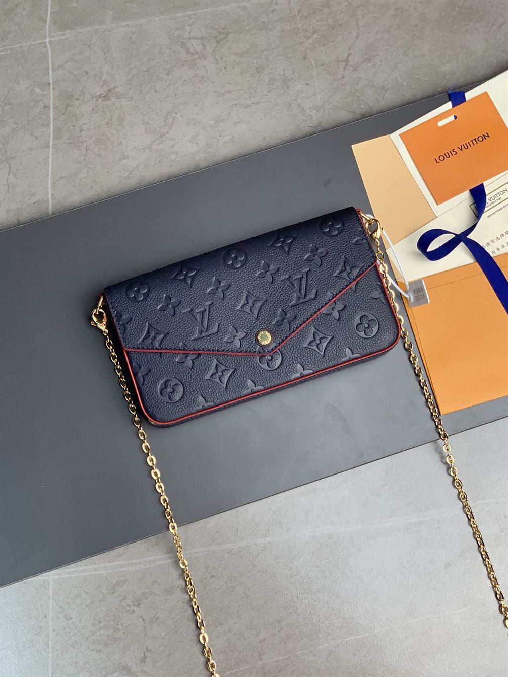 Pochette Félicie Navy Blue Red Monogram Empreinte embossed - LB046