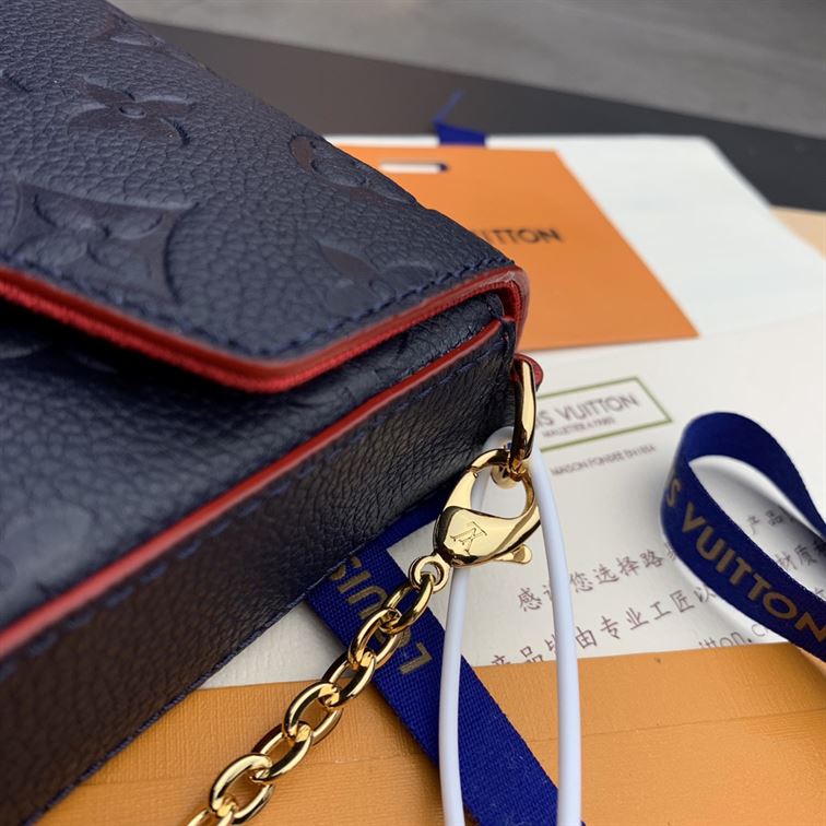 Pochette Félicie Navy Blue Red Monogram Empreinte embossed - LB046