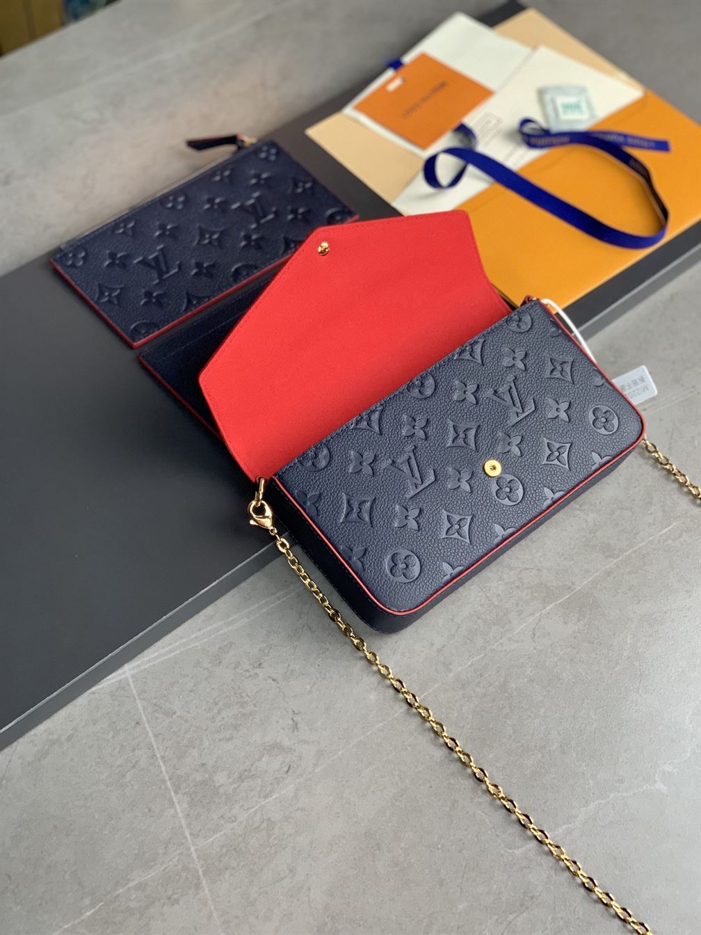 Pochette Félicie Navy Blue Red Monogram Empreinte embossed - LB046