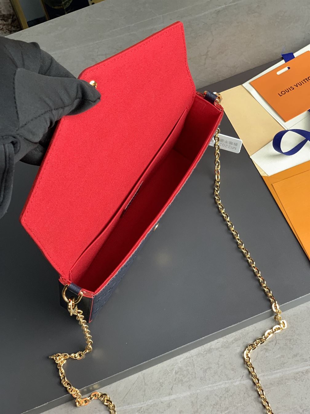 Pochette Félicie Navy Blue Red Monogram Empreinte embossed - LB046