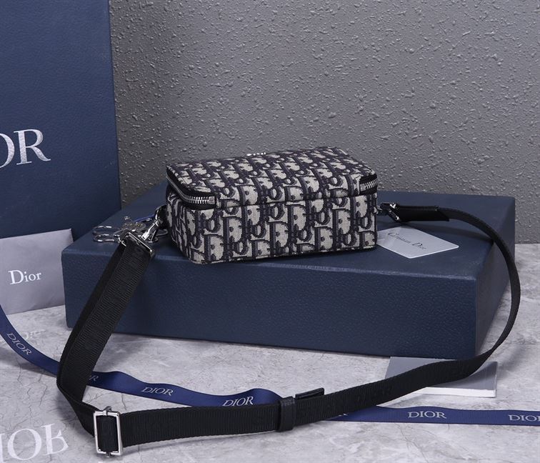 Pouch with shoulder strap Beige and Black Dior Oblique Jacquard - DB048