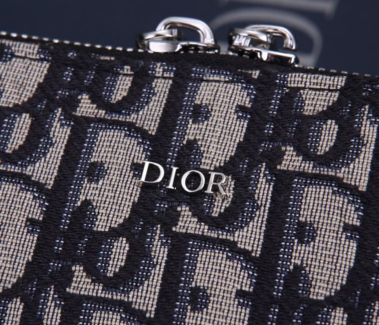 Pouch with shoulder strap Beige and Black Dior Oblique Jacquard - DB048