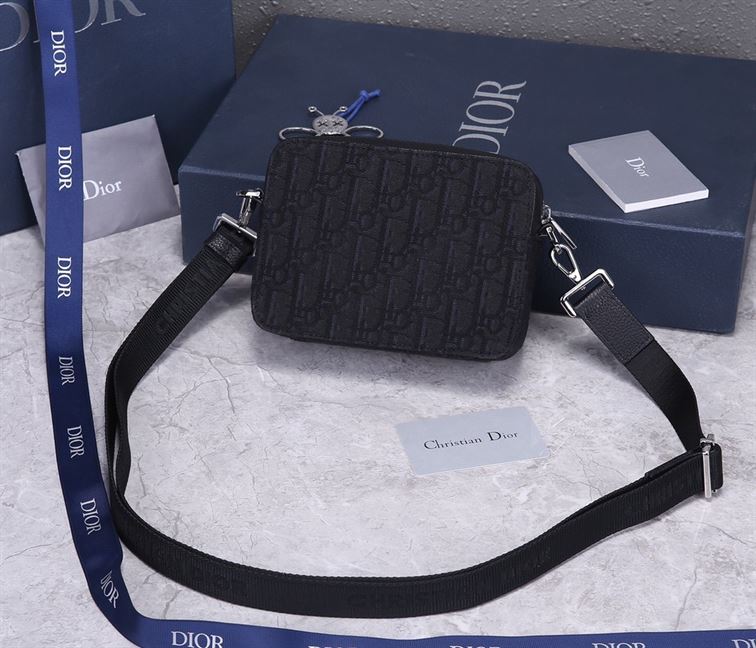 Pouch with shoulder strap Black Dior Oblique Jacquard - DB027