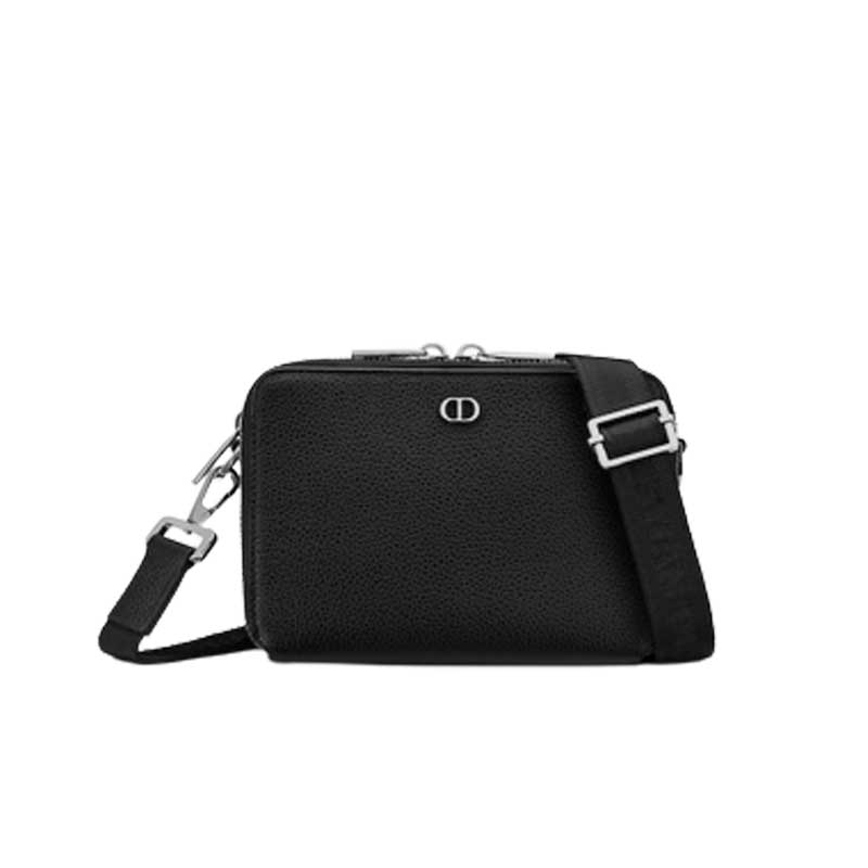 Pouch with shoulder strap Black Grained Calfskin with ‘CD Icon’ Signature - DB050