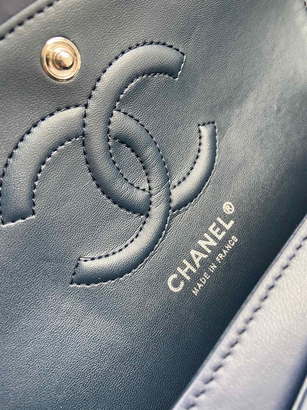 Satchel Navy Blue Grained Calfskin & Gold-Tone Metal - CB023