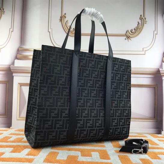 Shopper FF jacquard fabric bag black - FB040