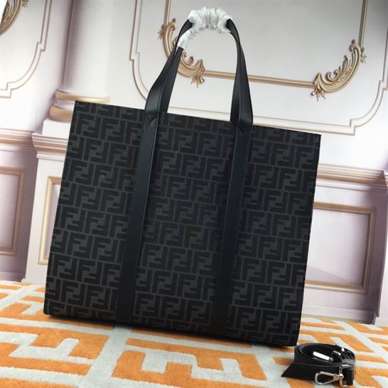 Shopper FF jacquard fabric bag black - FB040