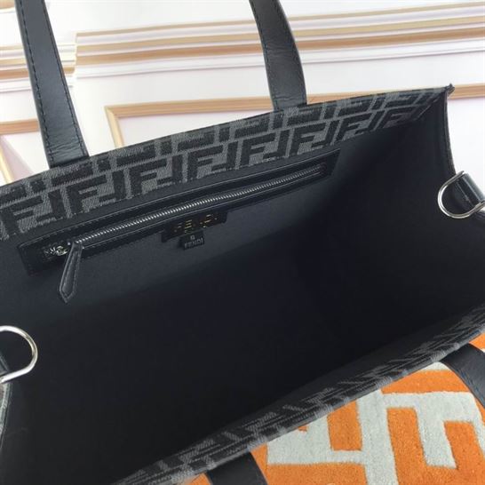 Shopper FF jacquard fabric bag black - FB040