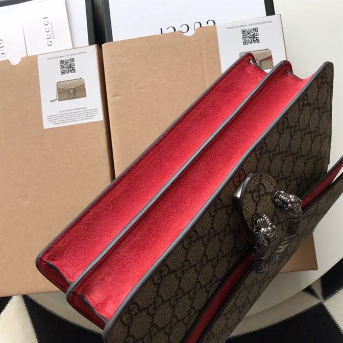 Dionysus GG small shoulder bag Beige/ebony canvas red suede detail - GB167