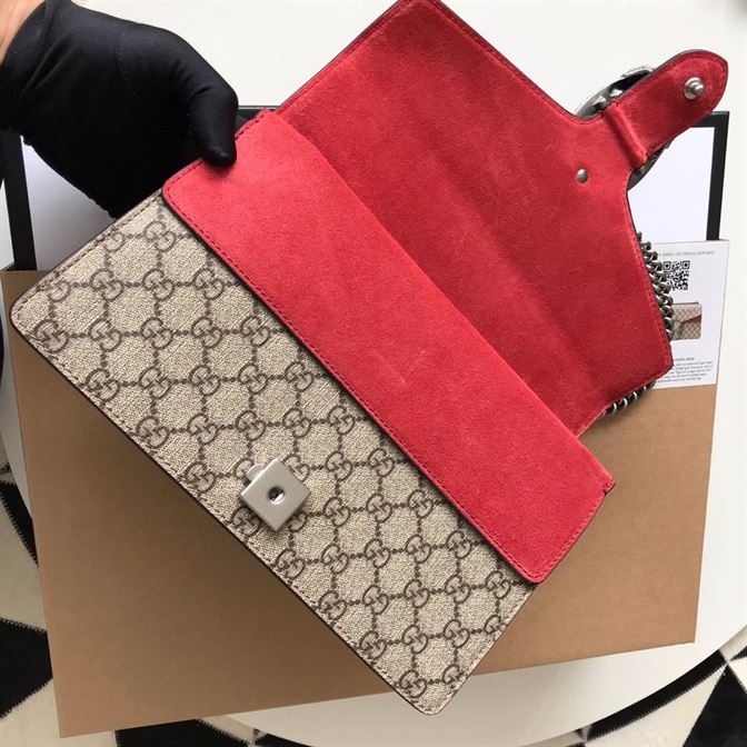 Dionysus GG small shoulder bag Beige/ebony canvas red suede detail - GB167