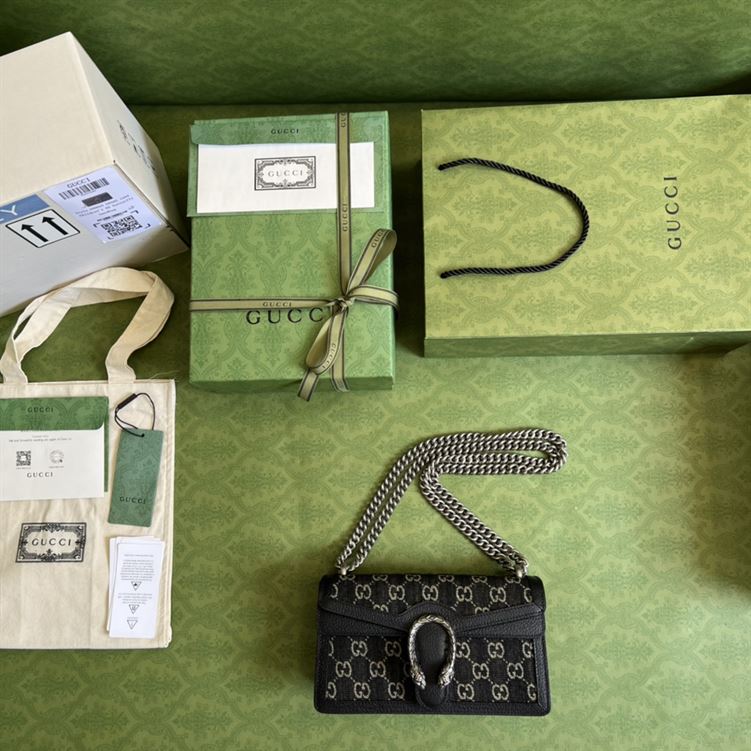 Dionysus GG small shoulder bag Black and ivory GG denim jacquard - GB096