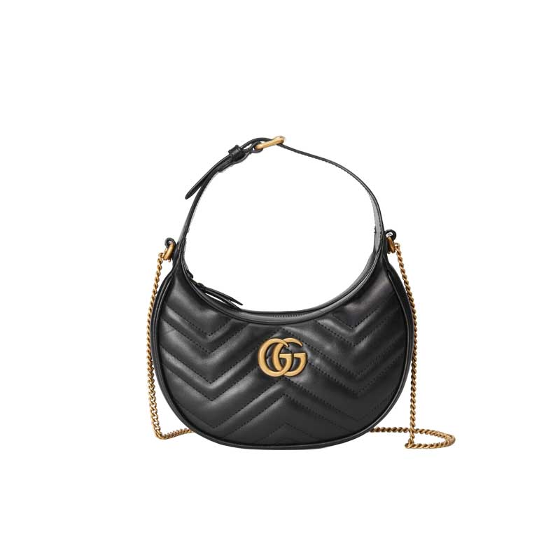 GG Marmont half-moon-shaped mini bag Black leather - GB115