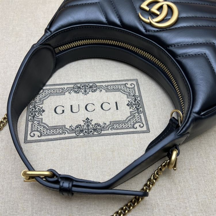 GG Marmont half-moon-shaped mini bag Black leather - GB115