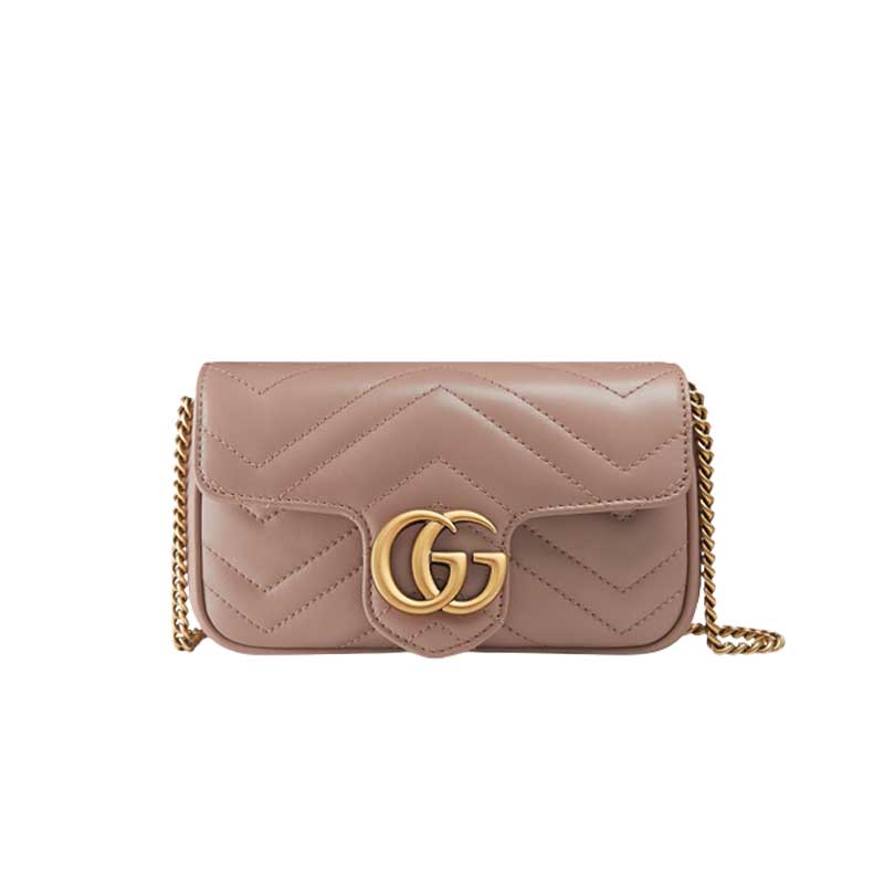 GG Marmont leather super mini bag Dusty pink matelassé chevron - GB161