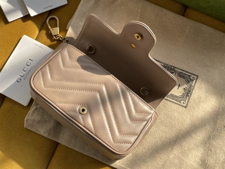 GG Marmont leather super mini bag Dusty pink matelassé chevron - GB161