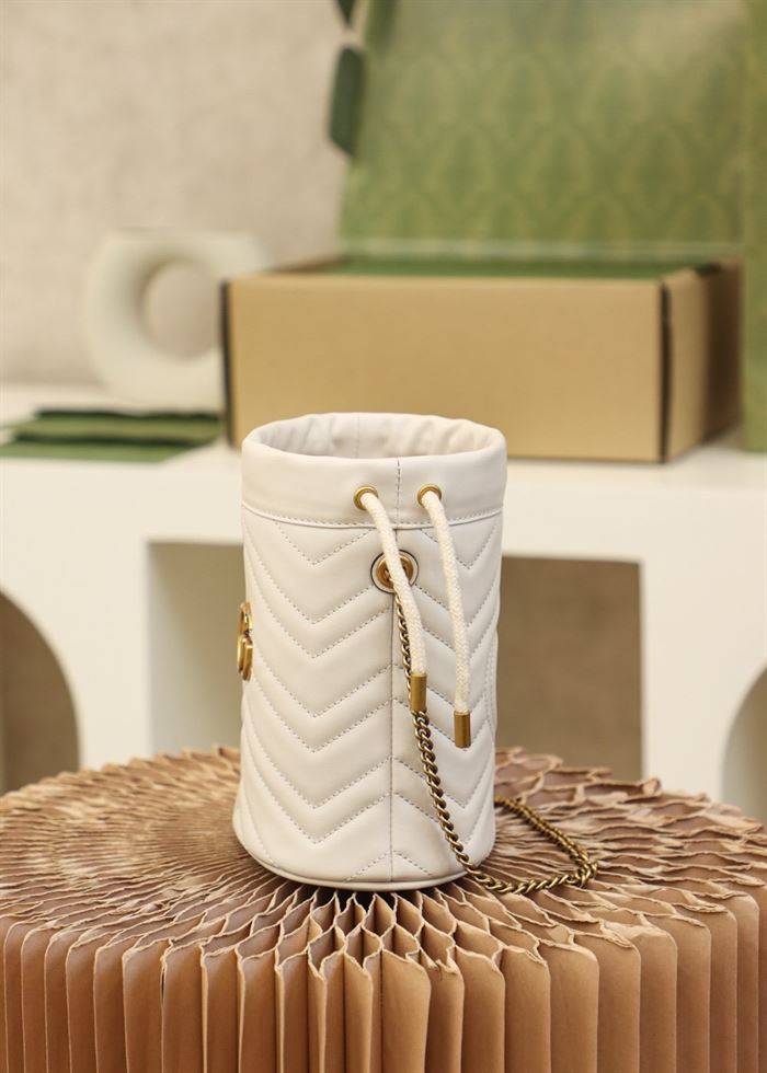 GG Marmont mini bucket bag White matelassé chevron leather - GB157