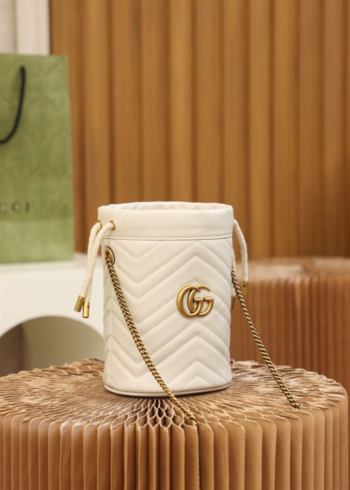 GG Marmont mini bucket bag White matelassé chevron leather - GB157