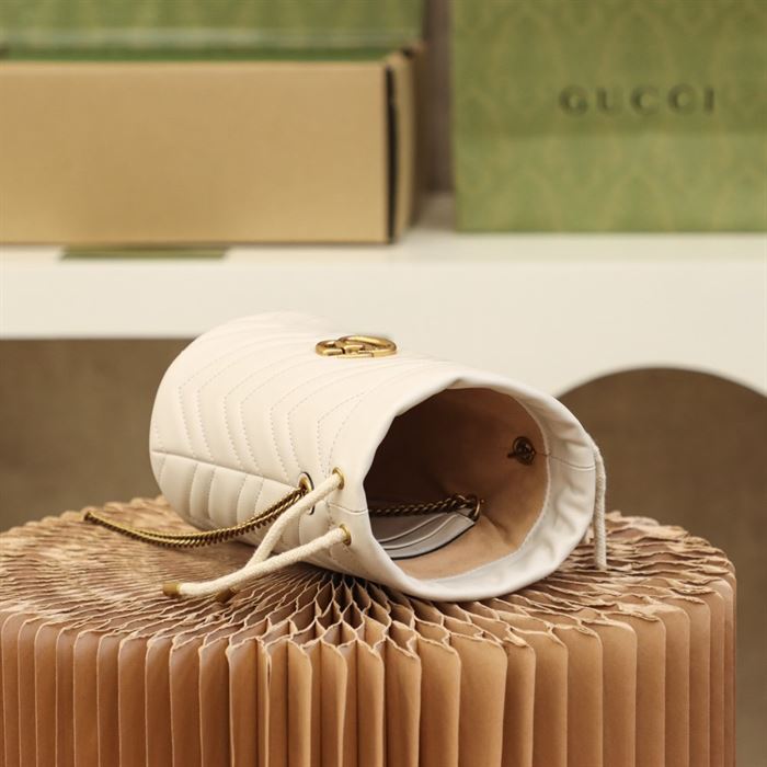 GG Marmont mini bucket bag White matelassé chevron leather - GB157