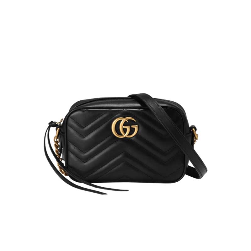 GG Marmont mini shoulder bag Black matelassé chevron leather  - GB146