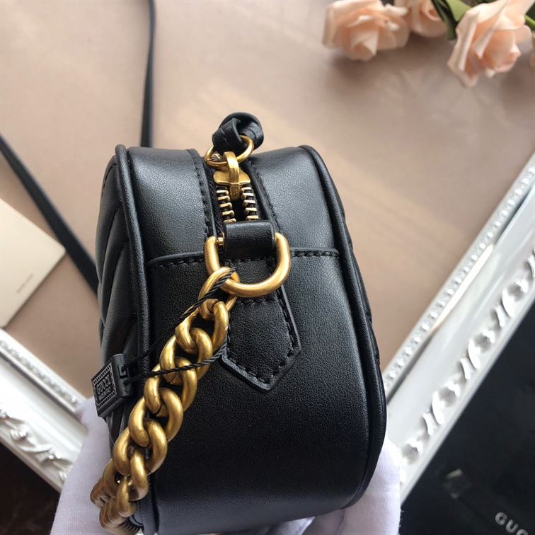 GG Marmont mini shoulder bag Black matelassé chevron leather  - GB146